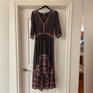 Spell and the Gypsy Dress Hi-low tassel floral maxi dress. Sz S. Blue and pink